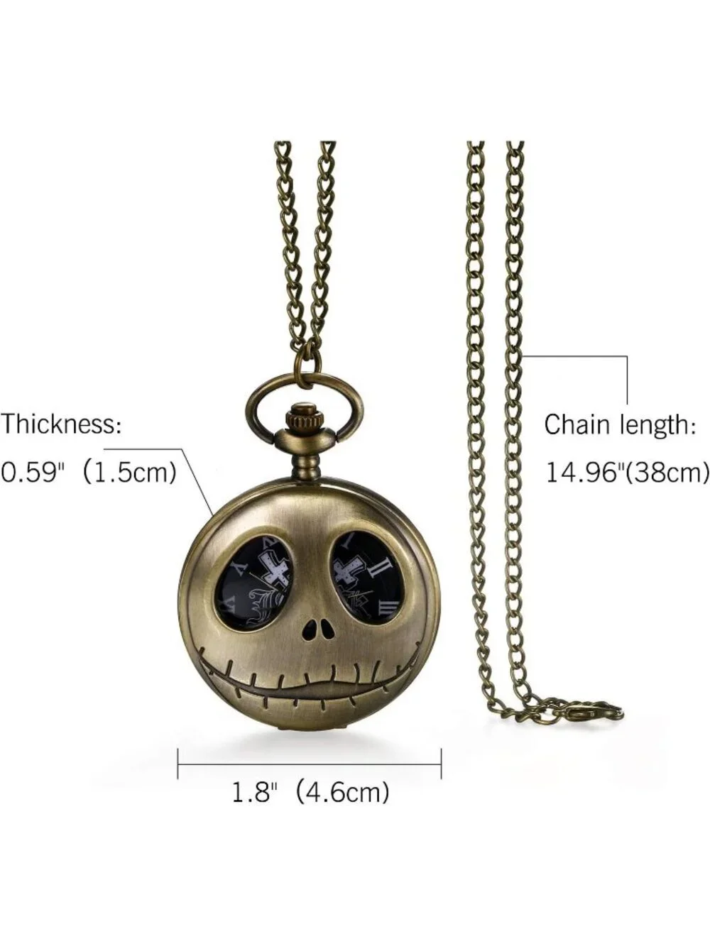 Men's Black Quartz Vintage Novelty Skull Skeleton Face Christmas Pocket Watch